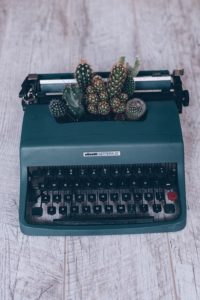 Image, mid 80s era typewriter with cacti in the lever bay