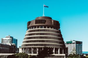 Parliament's Beehive building in Wellington, New Zealand
